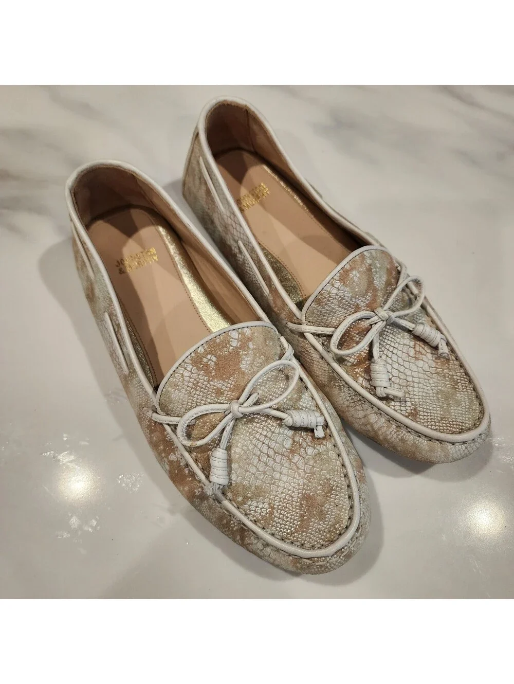 Johnston & Murphy Gold Snakeskin Leather Driving Loafers Moccasins Women’ 6.5 M